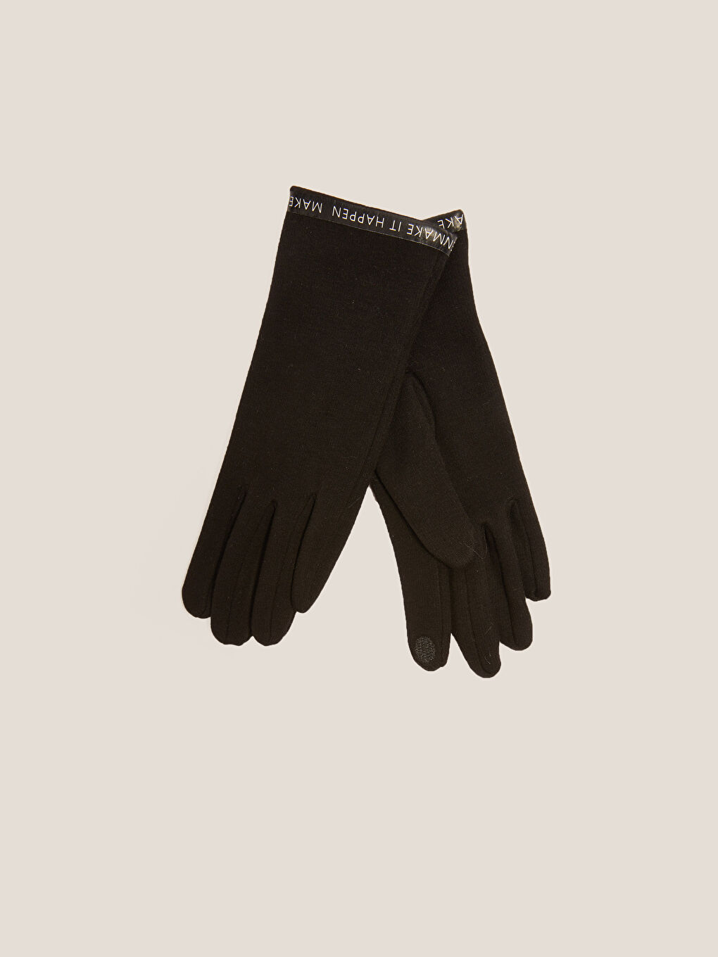 Siyah Dokunmatik Detaylı Slogan Baskılı Kadın Eldiven-3