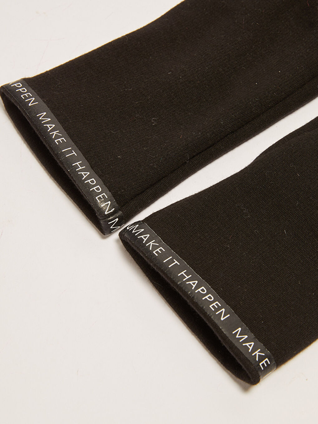 Siyah Dokunmatik Detaylı Slogan Baskılı Kadın Eldiven-5