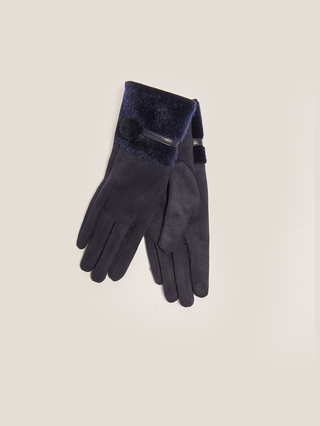 Lacivert Dokunmatik Detaylı Kadın Eldiven-3