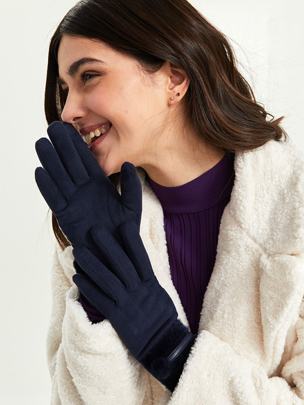Lacivert Dokunmatik Detaylı Kadın Eldiven