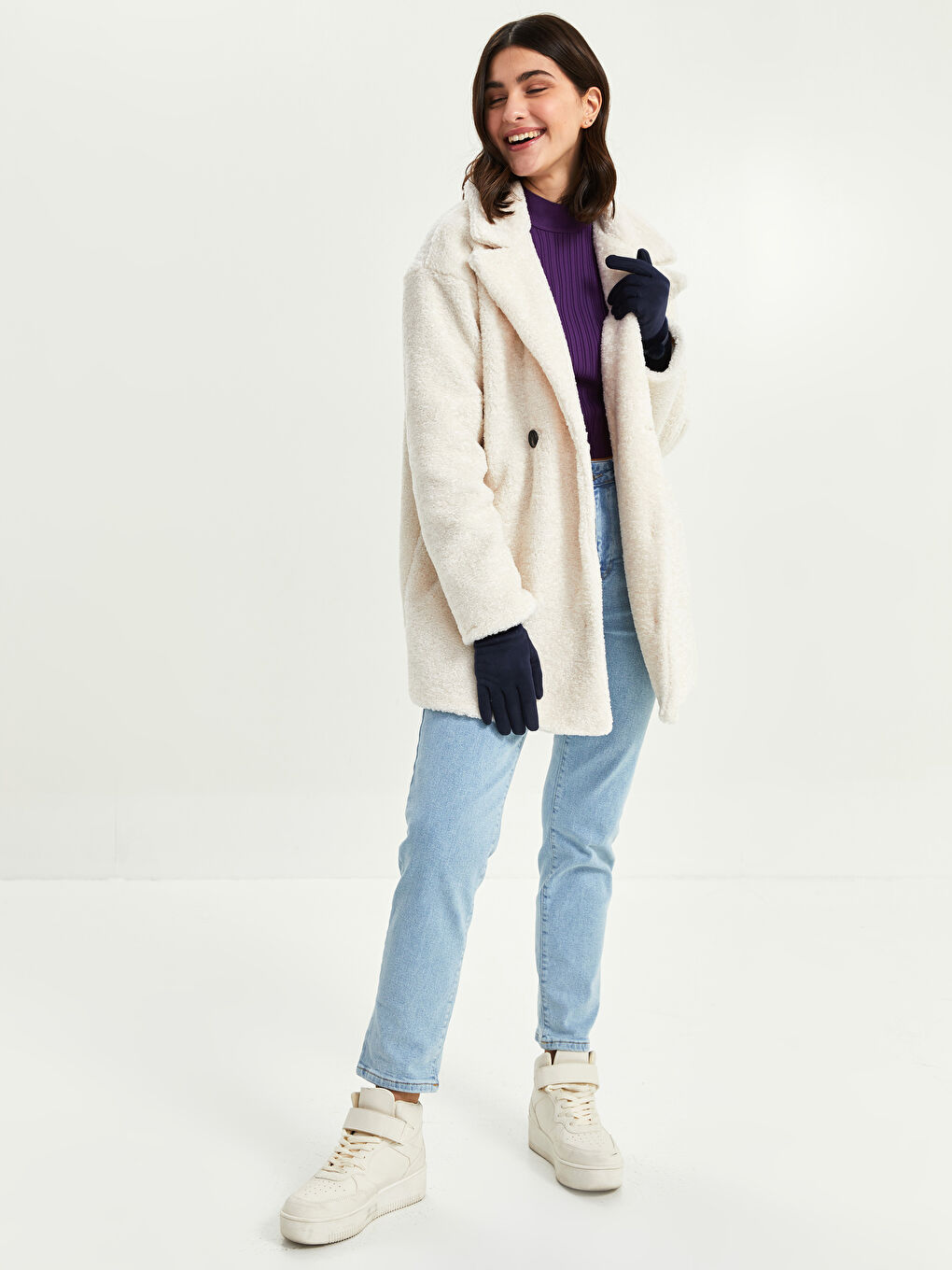 Lacivert Dokunmatik Detaylı Kadın Eldiven-1