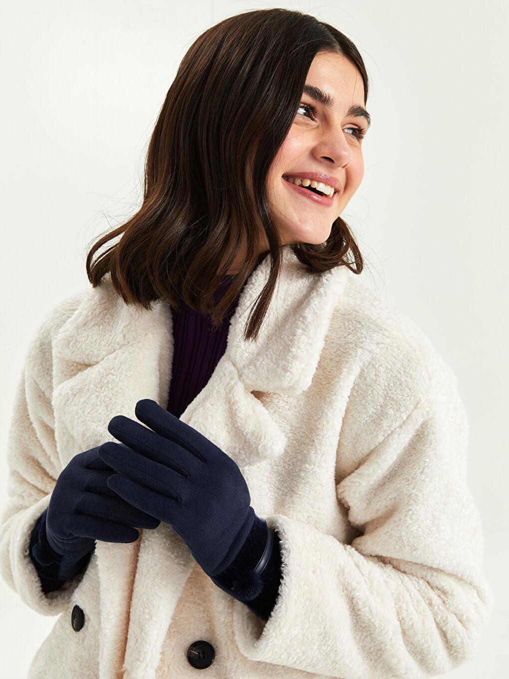 Lacivert Dokunmatik Detaylı Kadın Eldiven-2