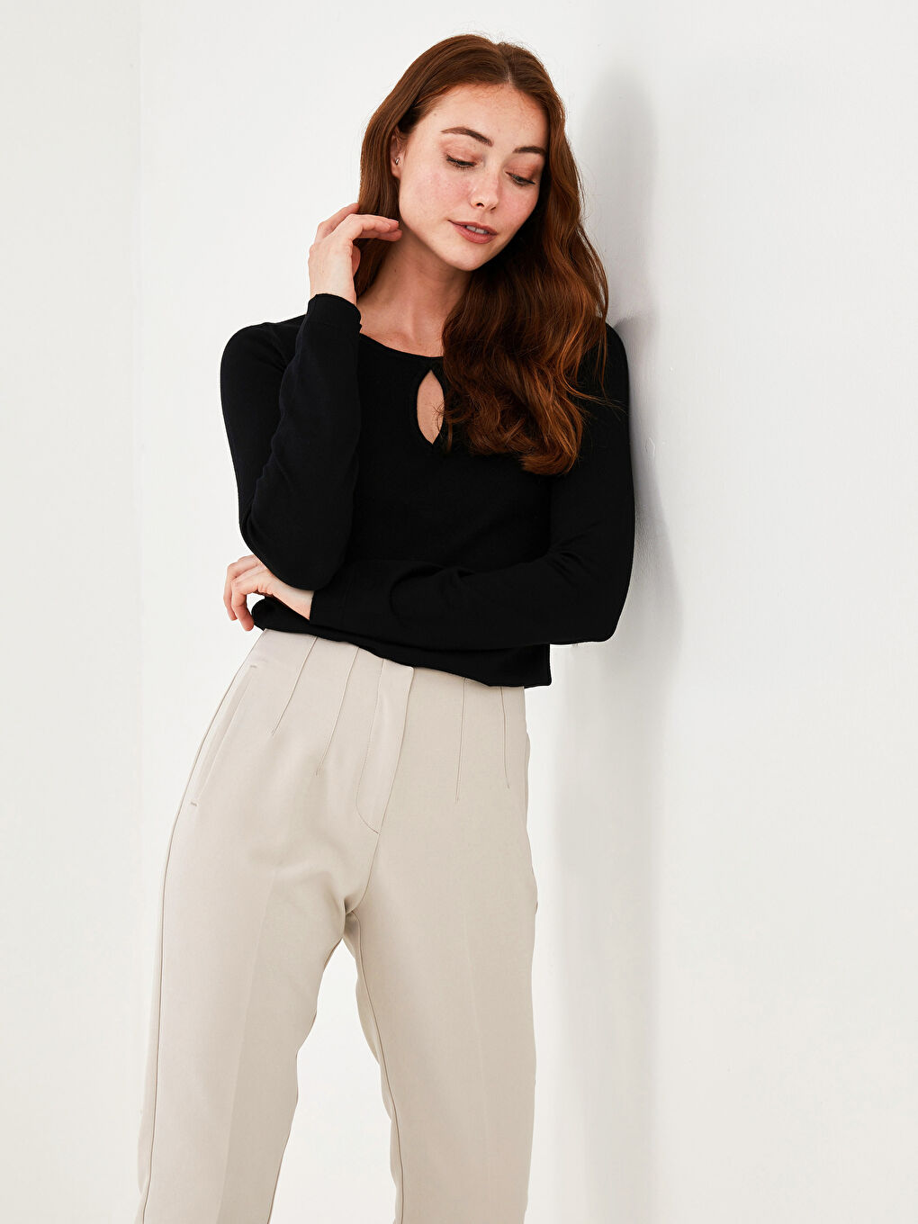 Свитер Женский Трикотажный Базовый Прямой С Длинным Рукавом С Круглым Вырезом-1