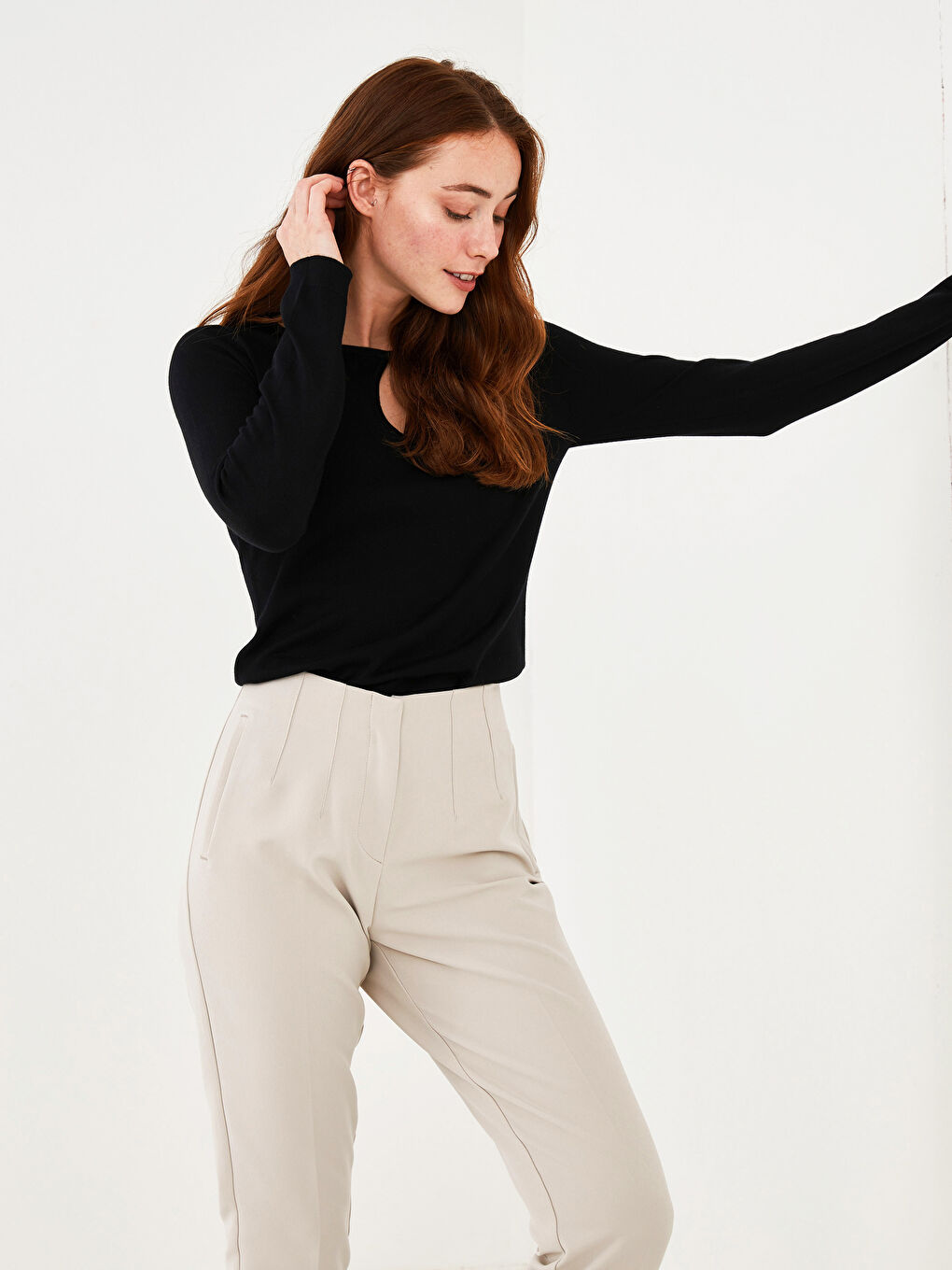 Свитер Женский Трикотажный Базовый Прямой С Длинным Рукавом С Круглым Вырезом-2