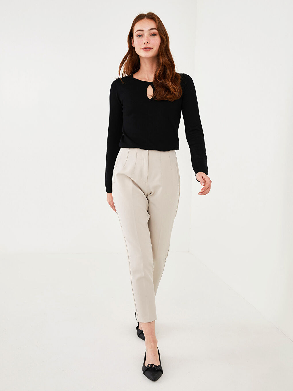 Свитер Женский Трикотажный Базовый Прямой С Длинным Рукавом С Круглым Вырезом-3