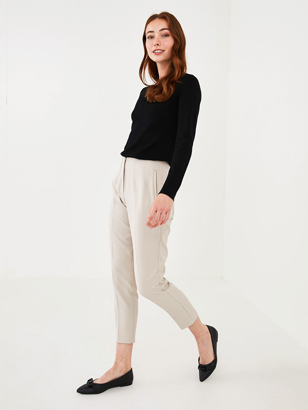 Свитер Женский Трикотажный Базовый Прямой С Длинным Рукавом С Круглым Вырезом-4