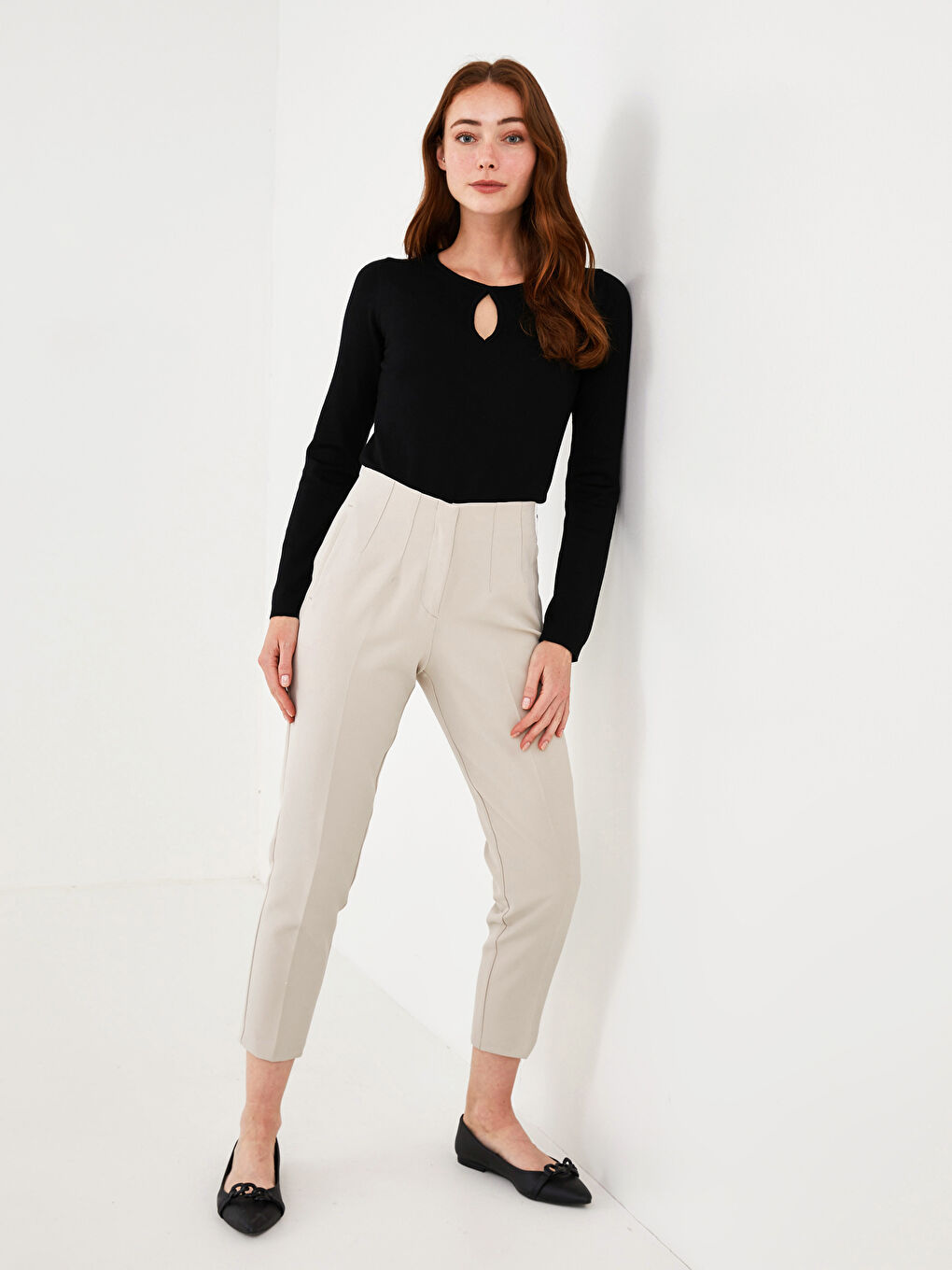 Свитер Женский Трикотажный Базовый Прямой С Длинным Рукавом С Круглым Вырезом-5