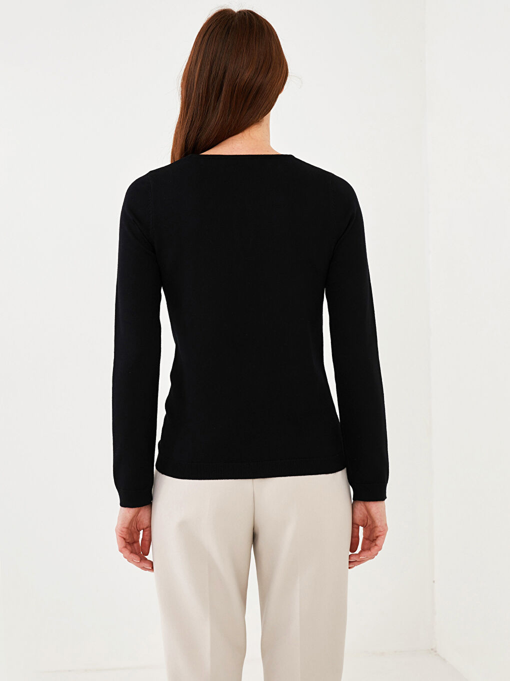 Свитер Женский Трикотажный Базовый Прямой С Длинным Рукавом С Круглым Вырезом-6