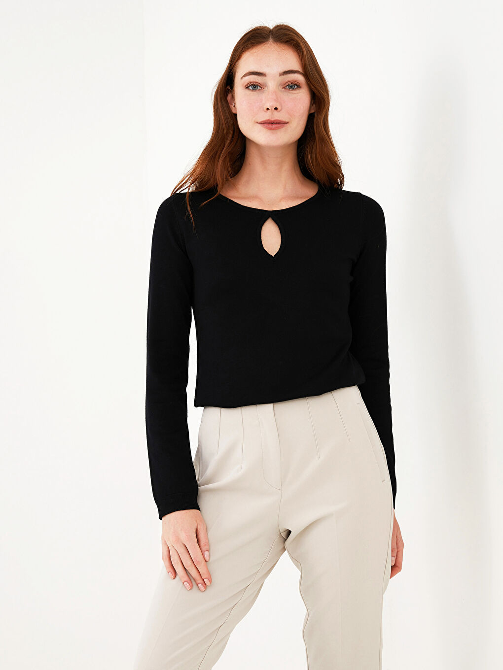 Свитер Женский Трикотажный Базовый Прямой С Длинным Рукавом С Круглым Вырезом-7