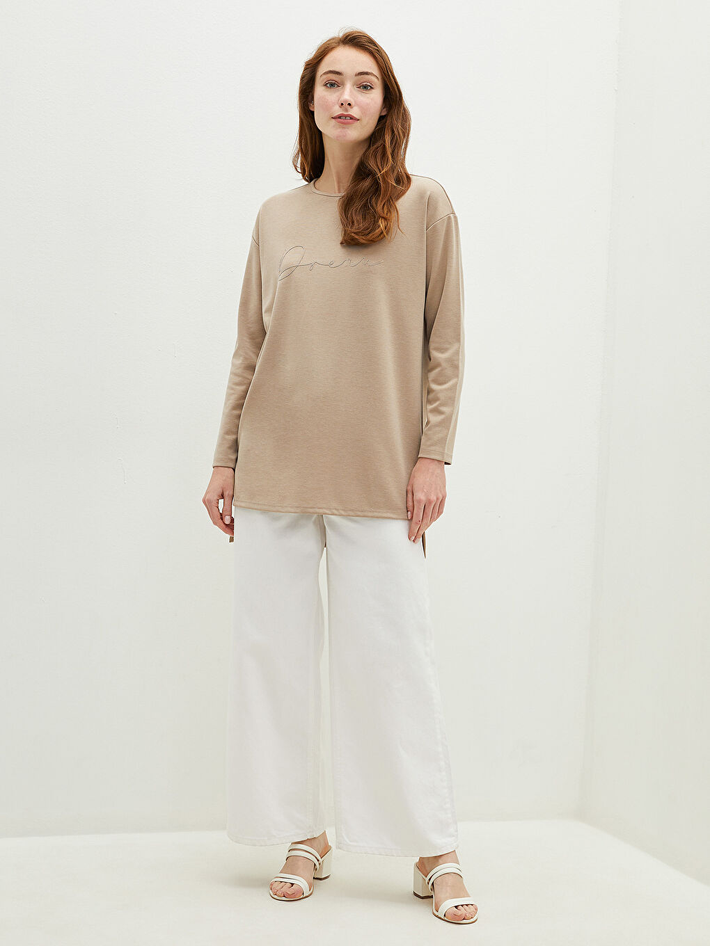 تونيك كم طويل مطرز بياقة دائرية للسيدات-2