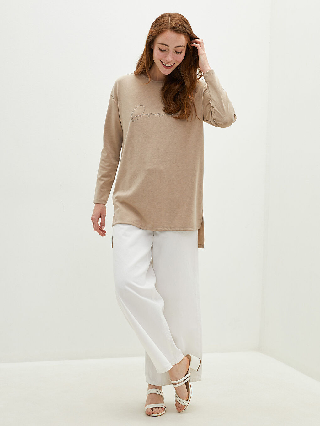 تونيك كم طويل مطرز بياقة دائرية للسيدات-3