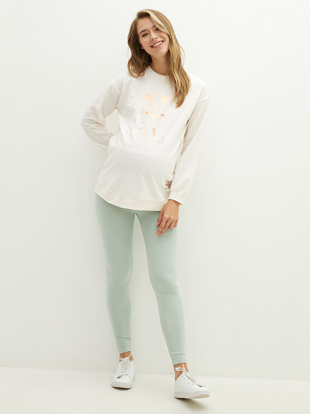 Yeşil Karın Panelli Düz Hamile Tayt-4