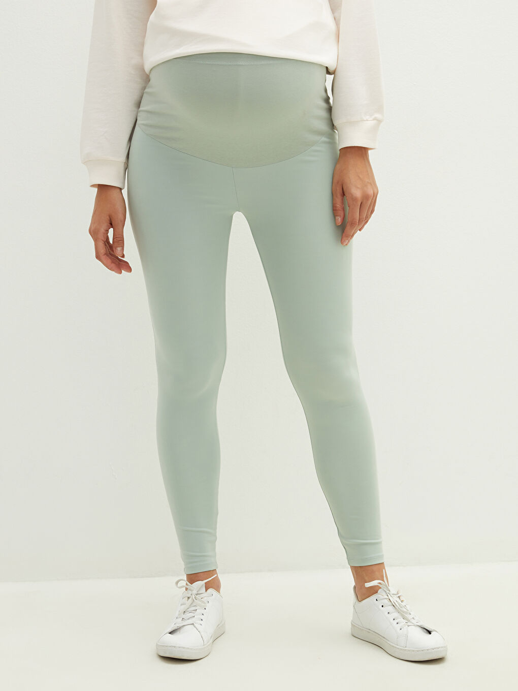 Yeşil Karın Panelli Düz Hamile Tayt-2