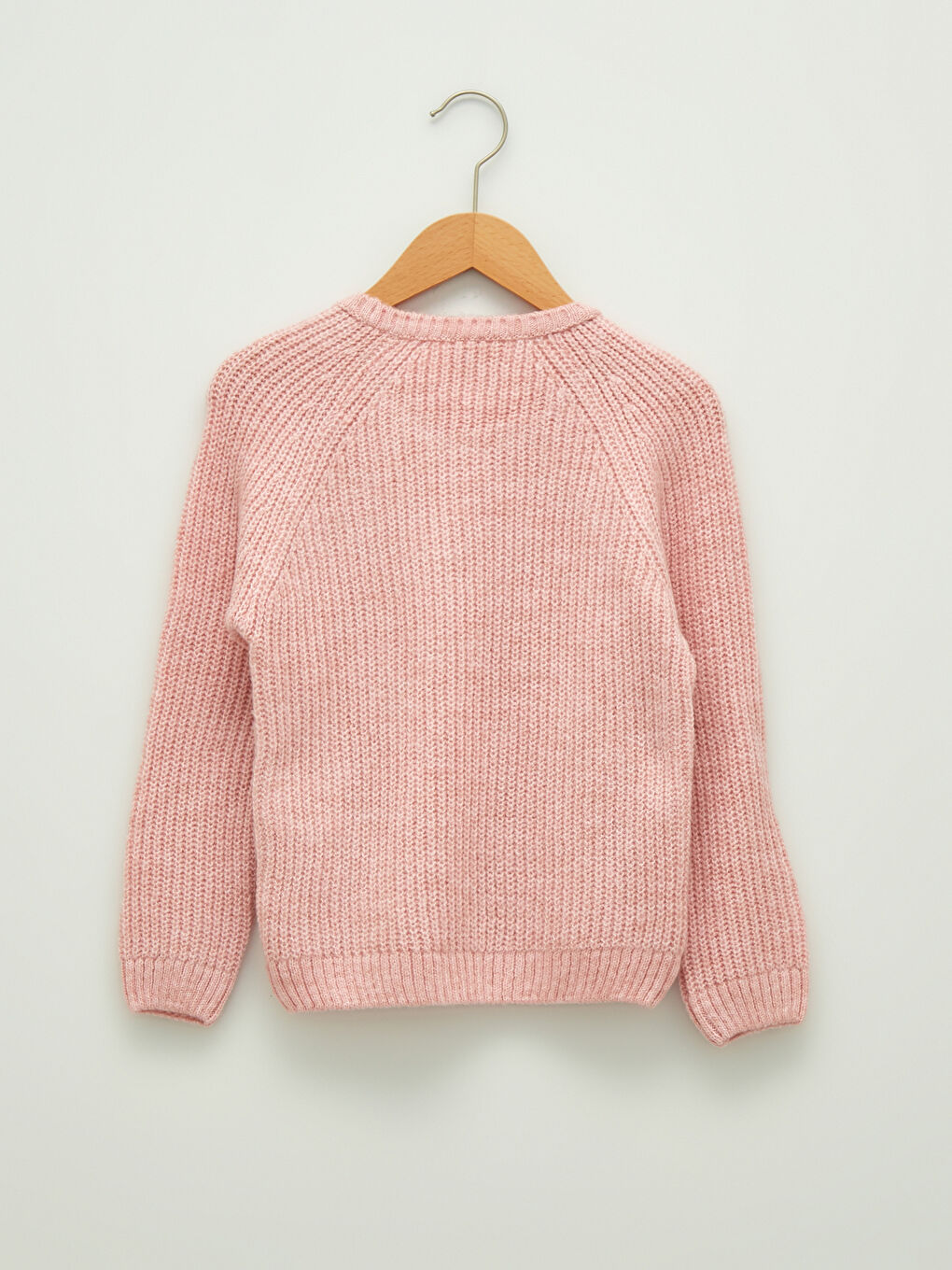 Pembe Bisiklet Yaka Uzun Kollu Kız Çocuk Triko Kazak-1