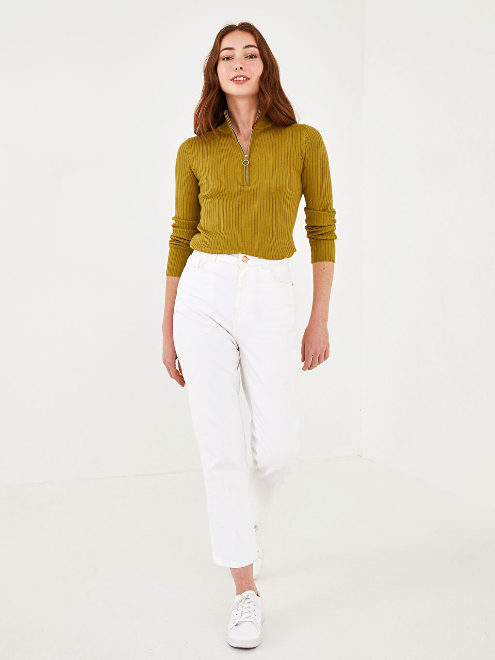 Turtleneck Plain Zipper Long Sleeve Women's Knitwear Basic Sweater-3