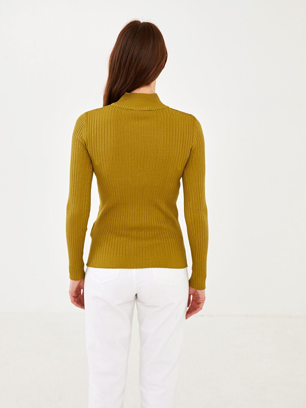 Turtleneck Plain Zipper Long Sleeve Women's Knitwear Basic Sweater-4