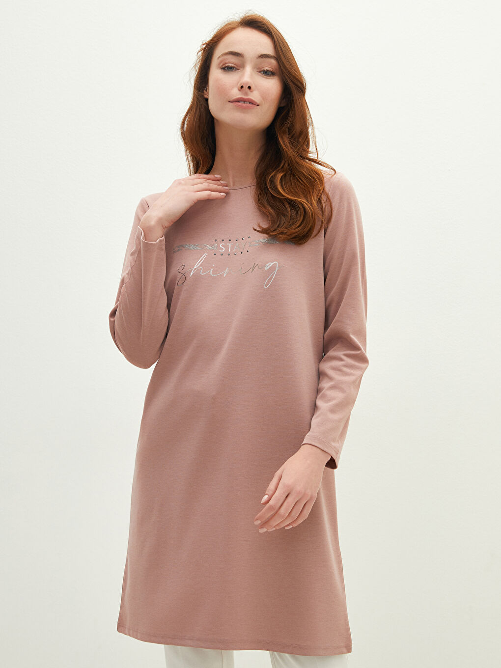 Crew Neck Printed Long Sleeve Women's Tunic