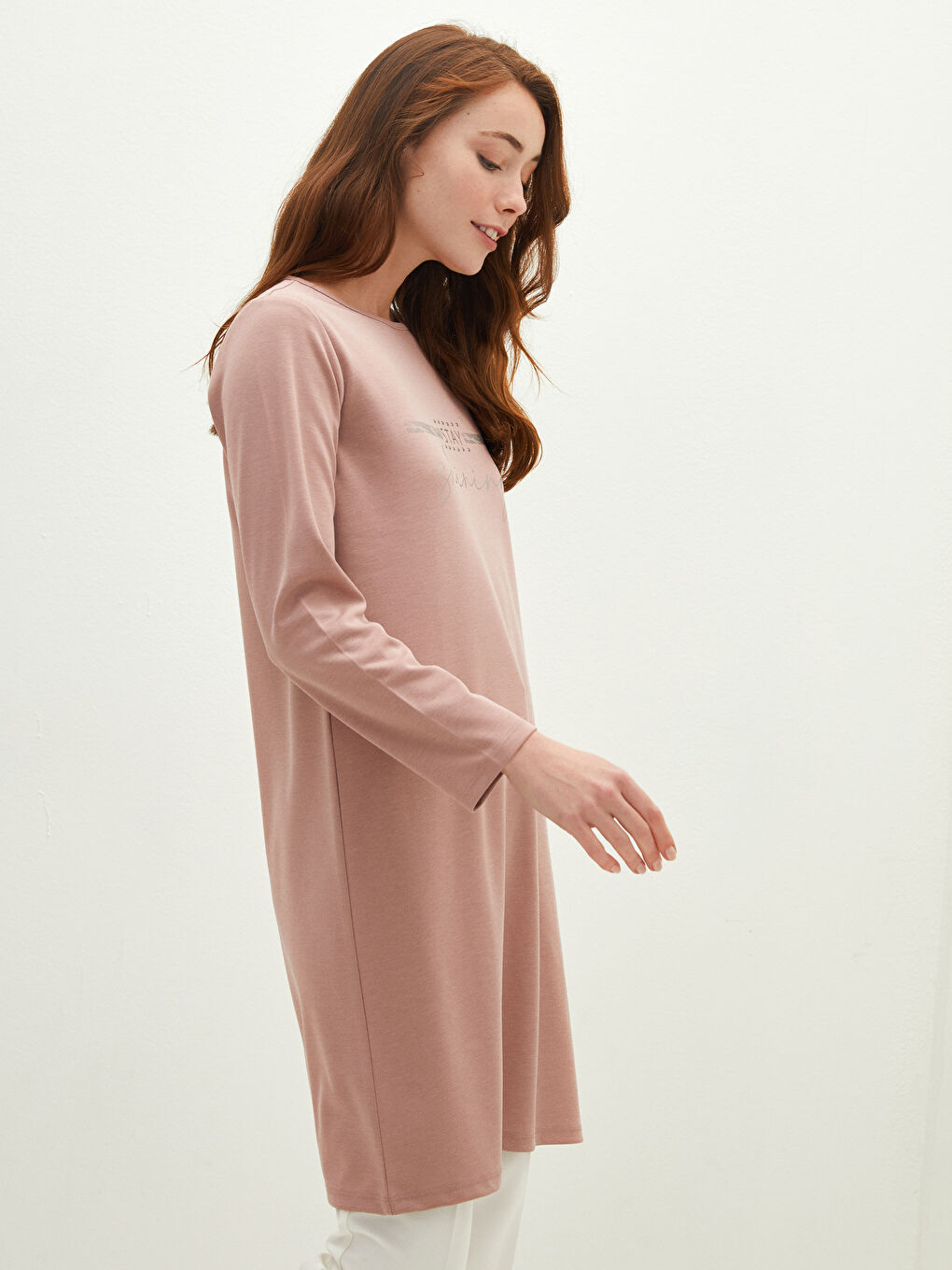 Crew Neck Printed Long Sleeve Women's Tunic-1