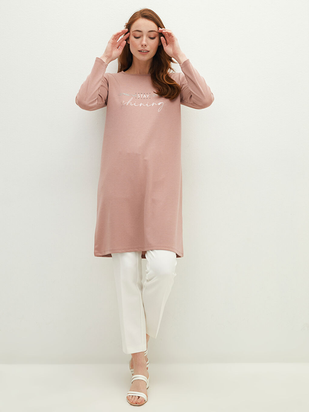 Crew Neck Printed Long Sleeve Women's Tunic-2