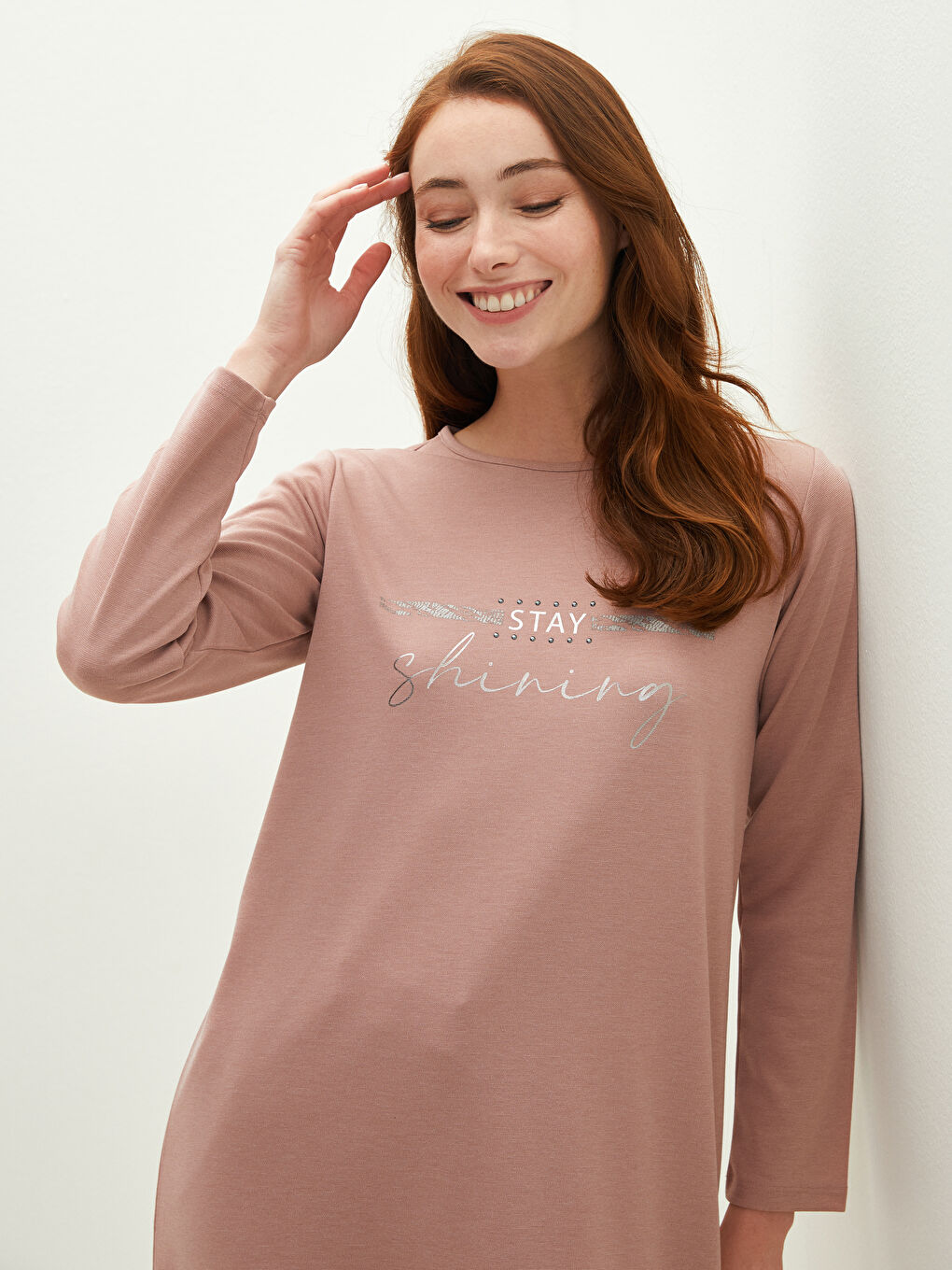 Crew Neck Printed Long Sleeve Women's Tunic-3