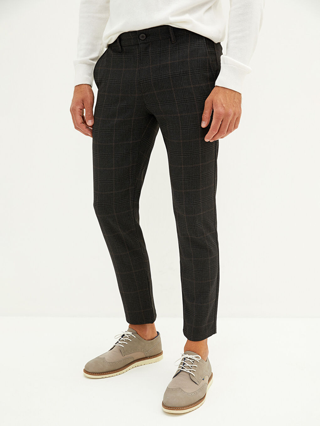 Kahverengi Slim Fit Ekose Erkek Pantolon-3