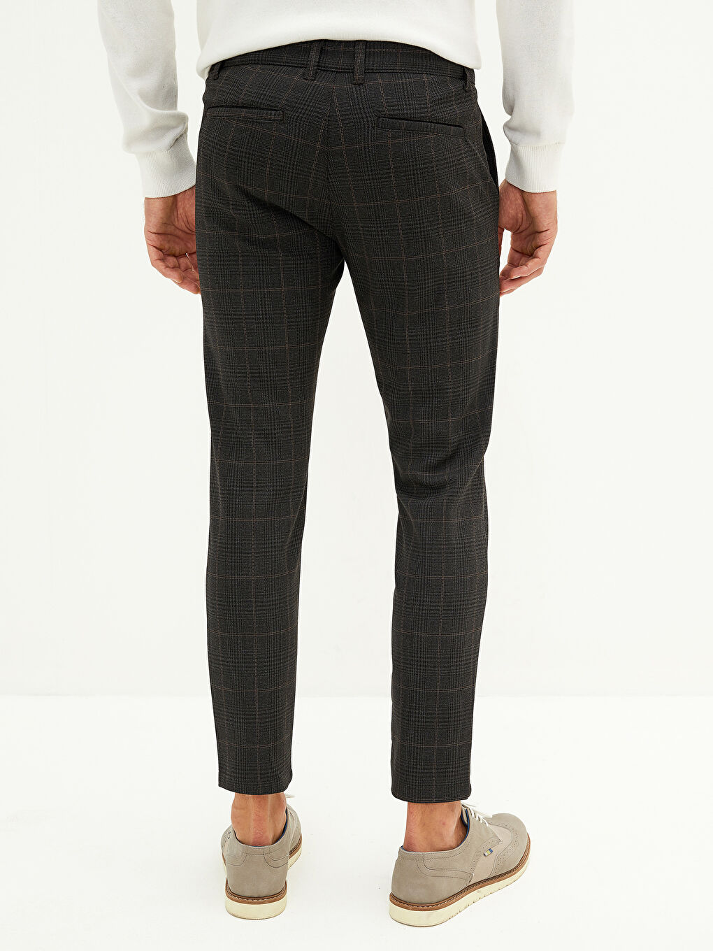 Kahverengi Slim Fit Ekose Erkek Pantolon-4