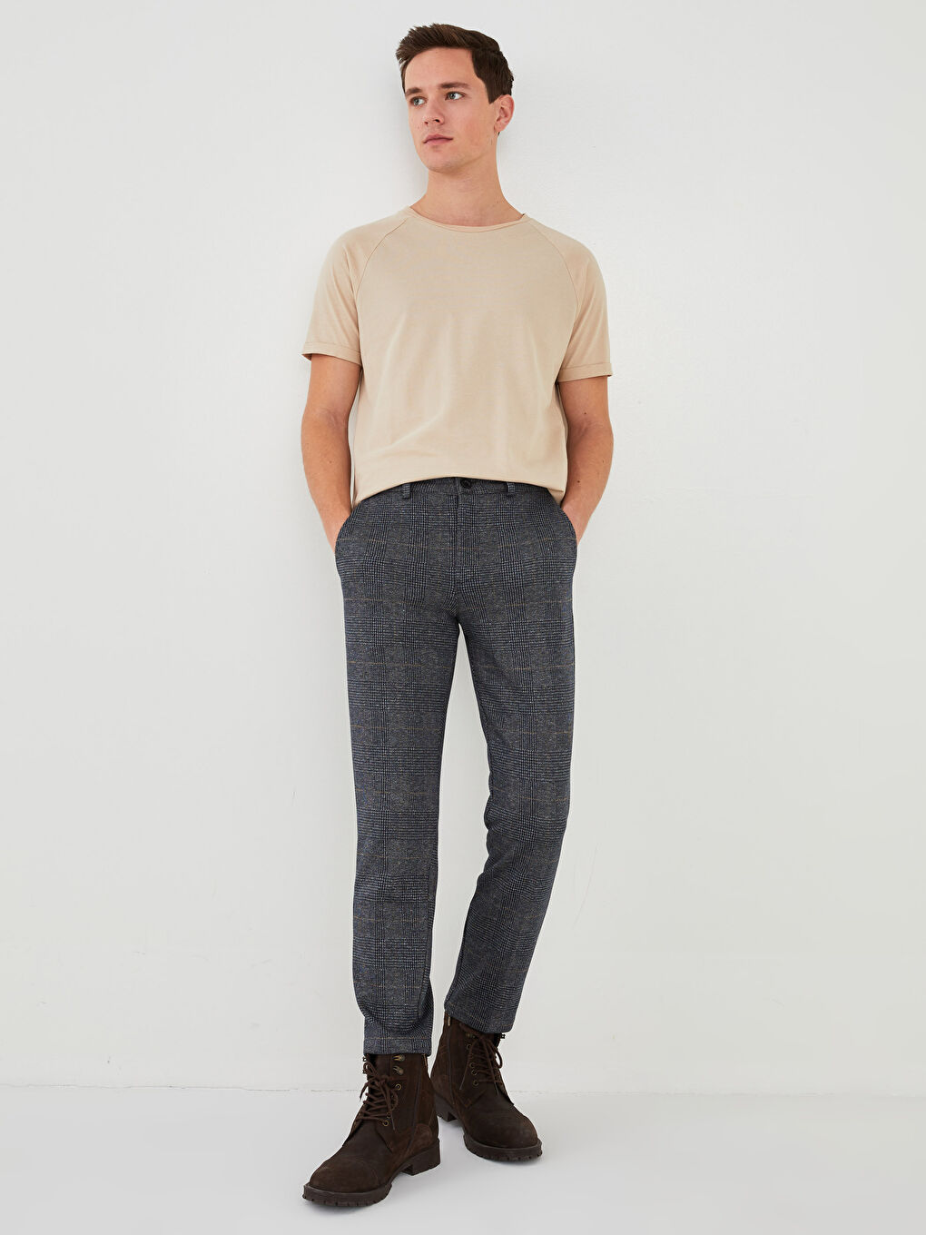 Slim Fit Plaid Men's Trousers-1