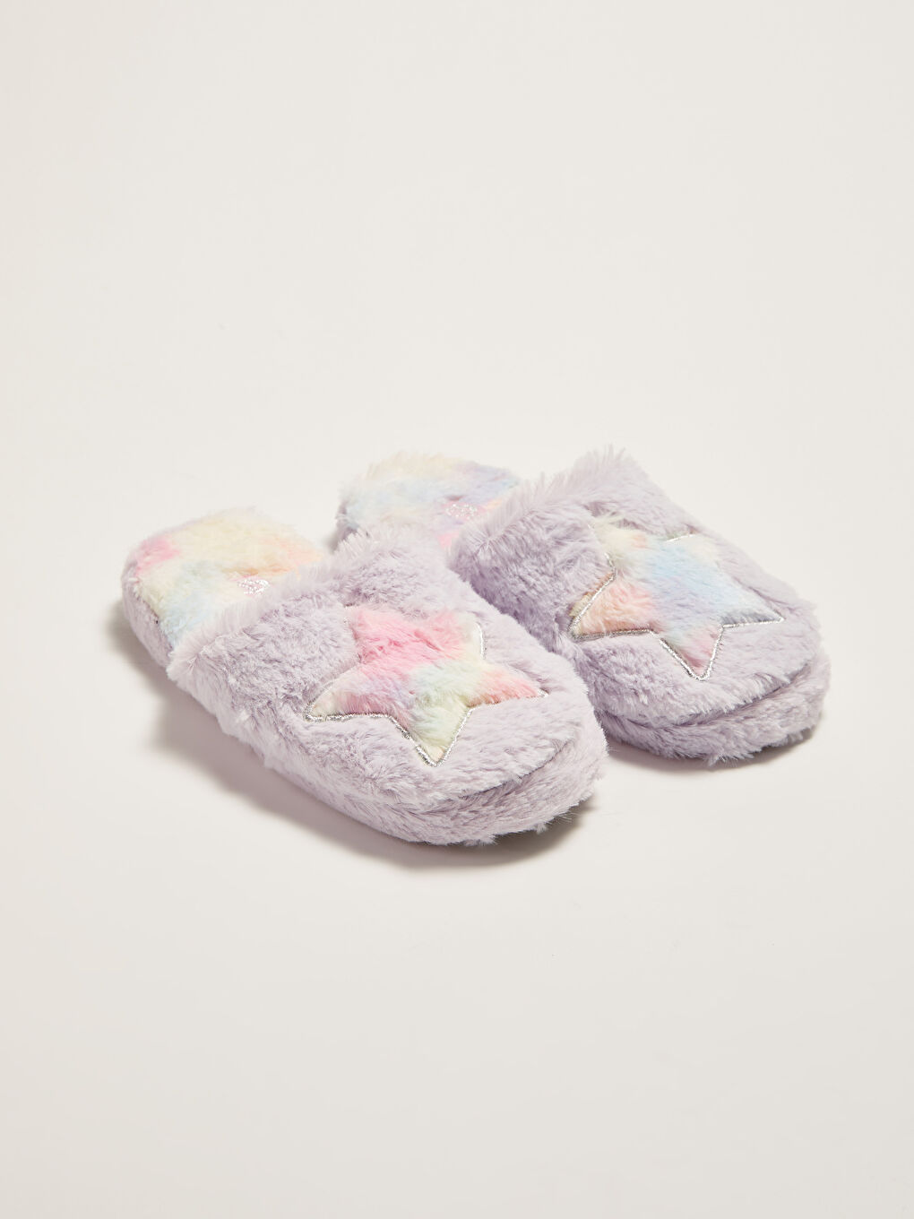 Lila Nakış Detaylı Pelüş Kız Çocuk Ev Terliği