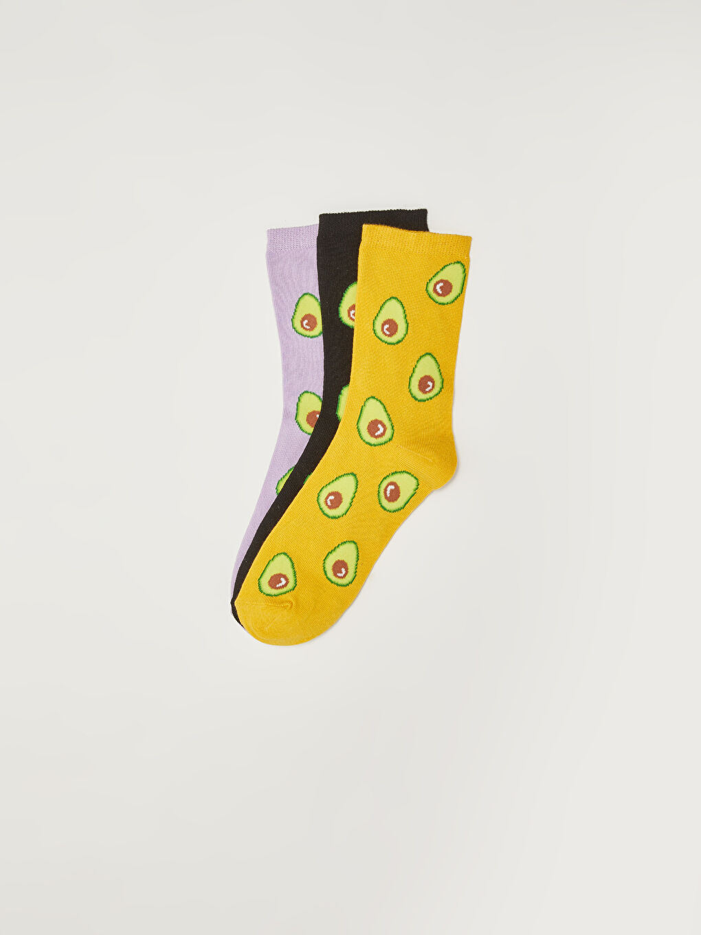 Lila Meyve Desenli Kadın Soket Çorap 3'lü