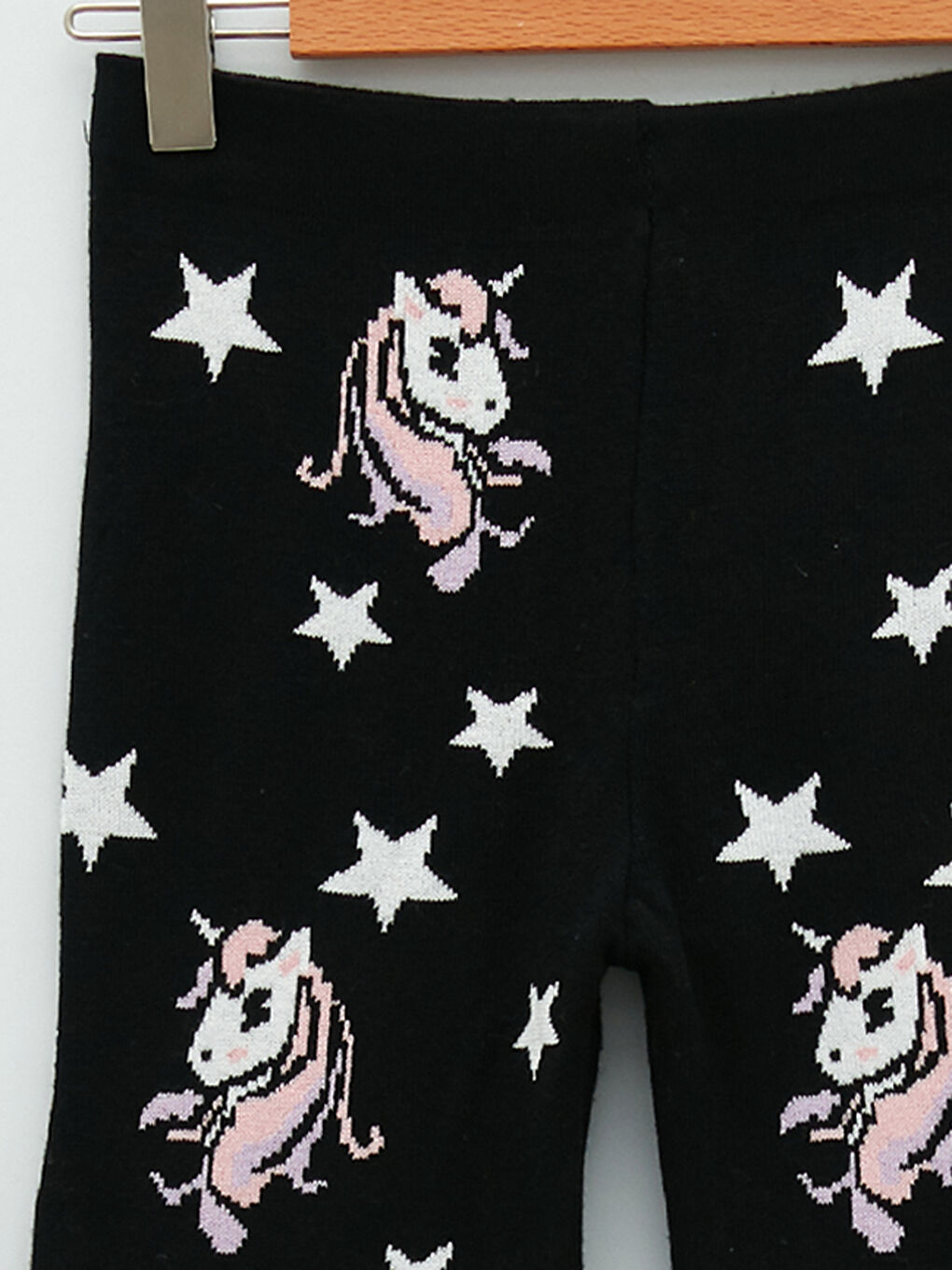 Siyah Beli Lastikli Desenli Kız Çocuk Triko Tayt-2