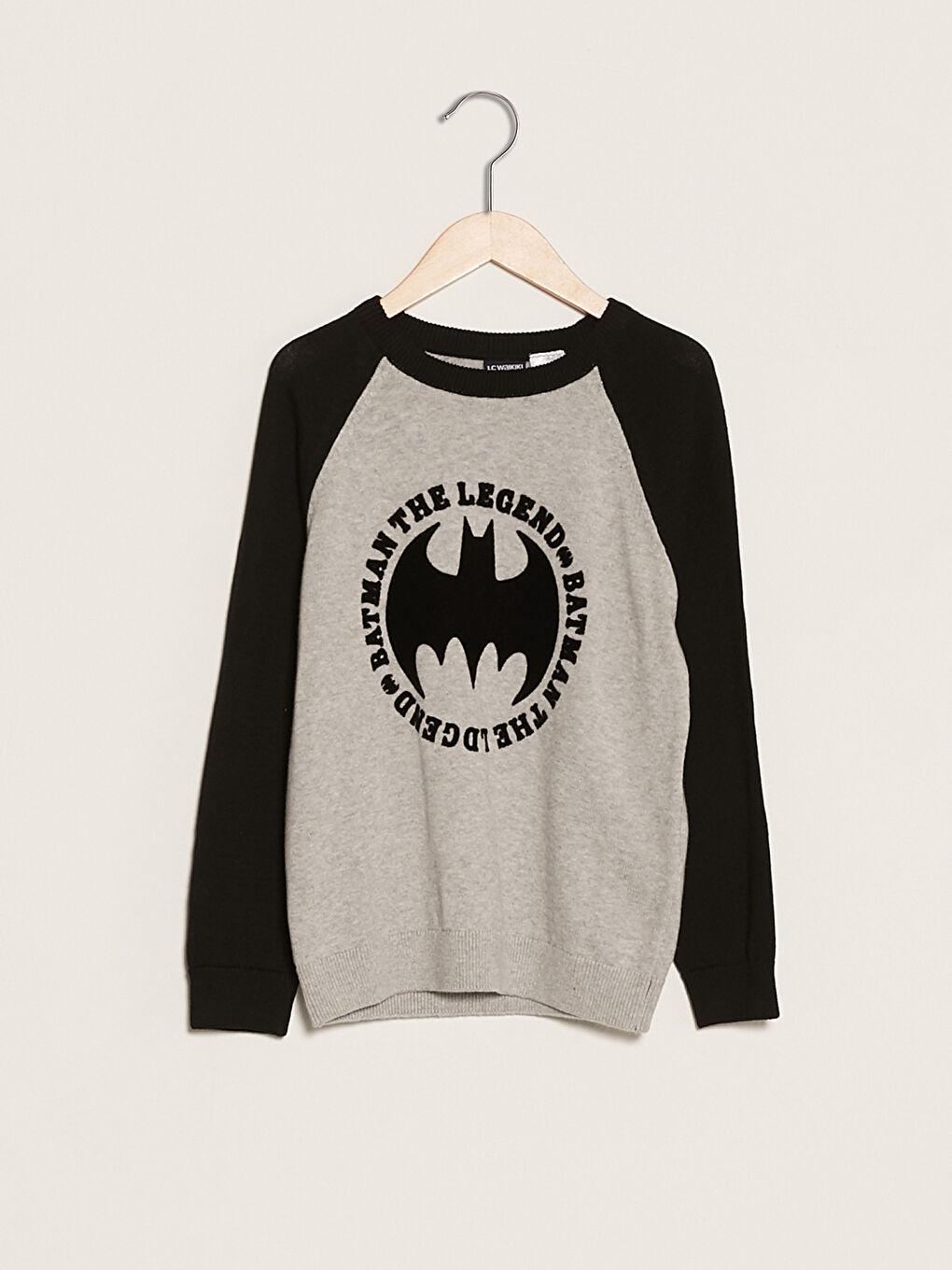 Pull-over Slim Garçon Col Rond Imprimé Batman Manches Longues Tricot Fin