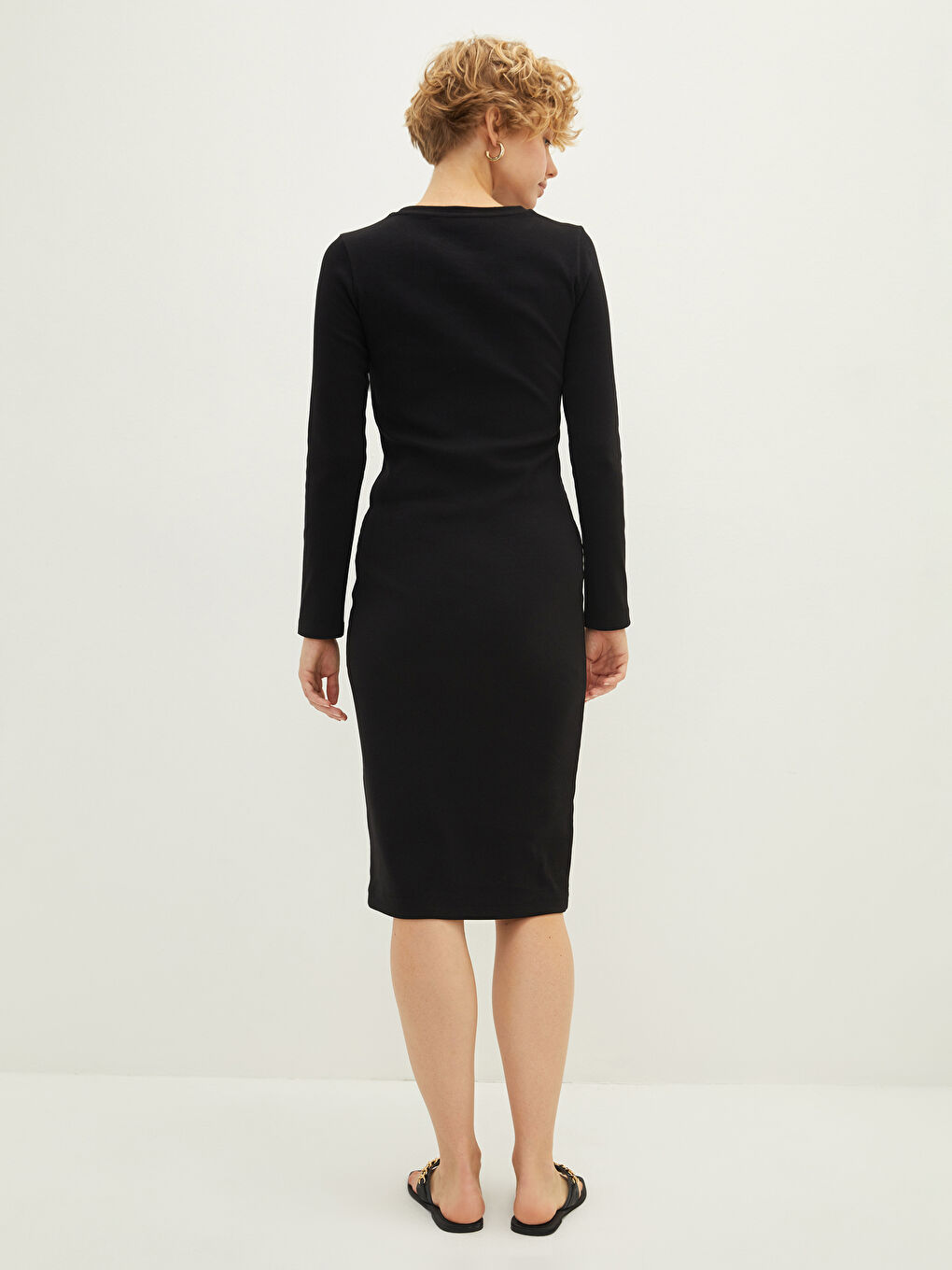 LC Waikiki Crew Neck Plain Long Sleeve Women's Bodycon Dress -W15327Z8-CVL