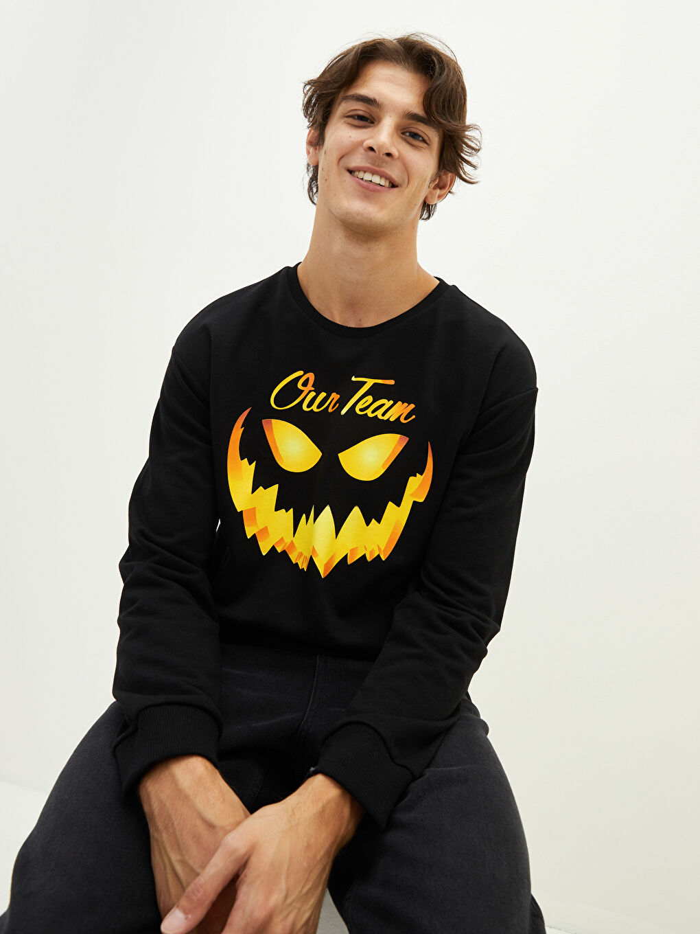 XSIDE Bisiklet Yaka Uzun Kollu Baskılı Kalın Erkek Sweatshirt Baba ve Oğul Kombini -W15328Z8-CVL