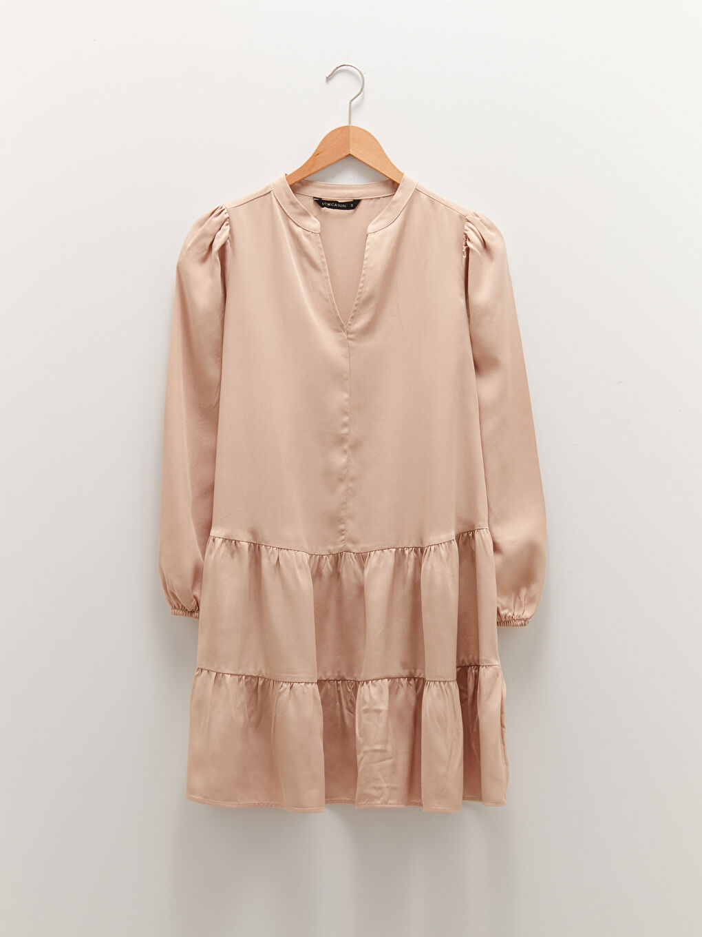 فستان نسائي بياقة بشق سادة بأكمام طويلة-5