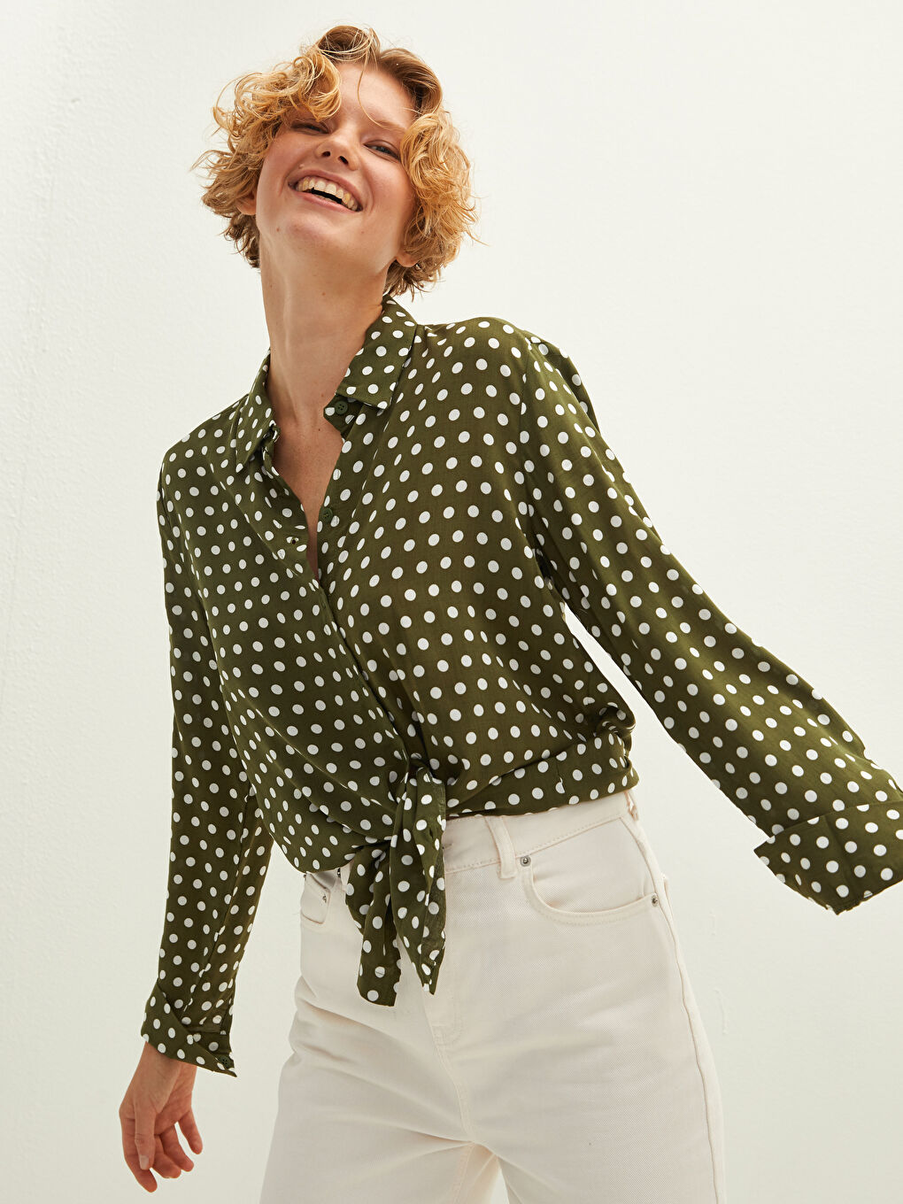 LCW Vision Buttoned Polka Dot Long Sleeve Poplin Women's Shirt -W15337Z8-LRT
