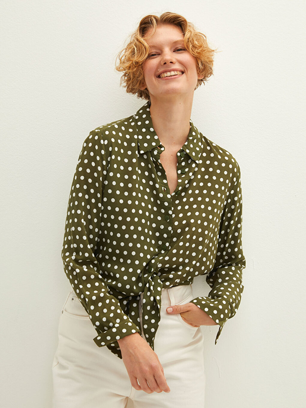 LCW Vision Buttoned Polka Dot Long Sleeve Poplin Women's Shirt -W15337Z8-LRT