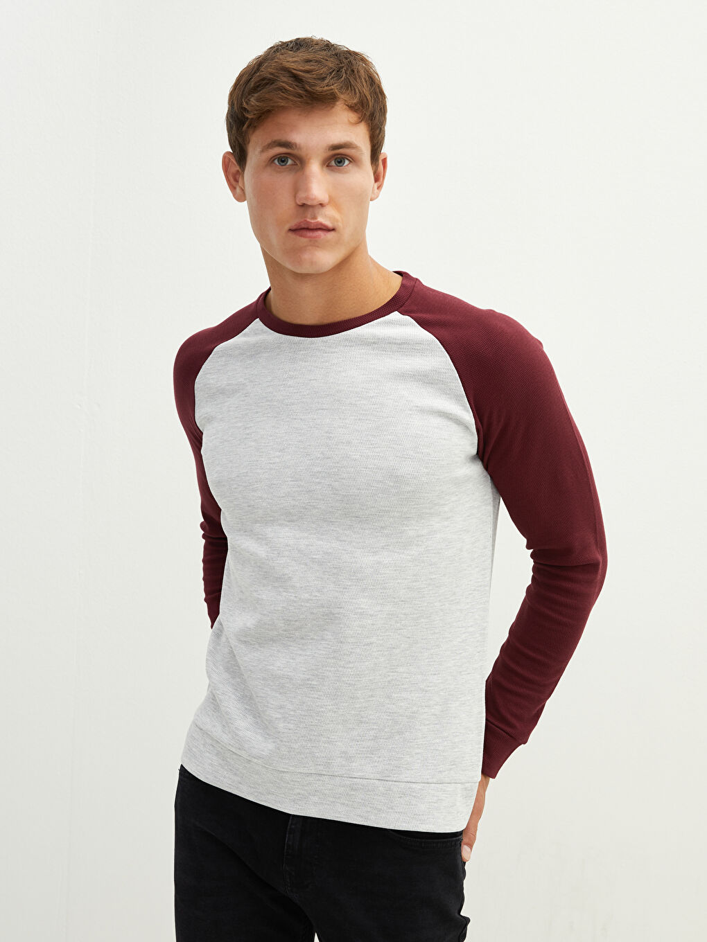 Crew Neck Long Sleeve Color Block Men's Sweatshirt-1