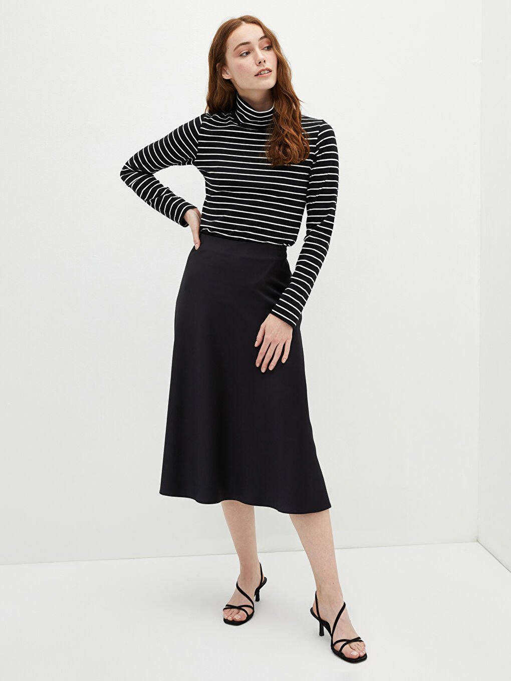 Funnel Neck Striped Long Sleeve Women's T-Shirt-4