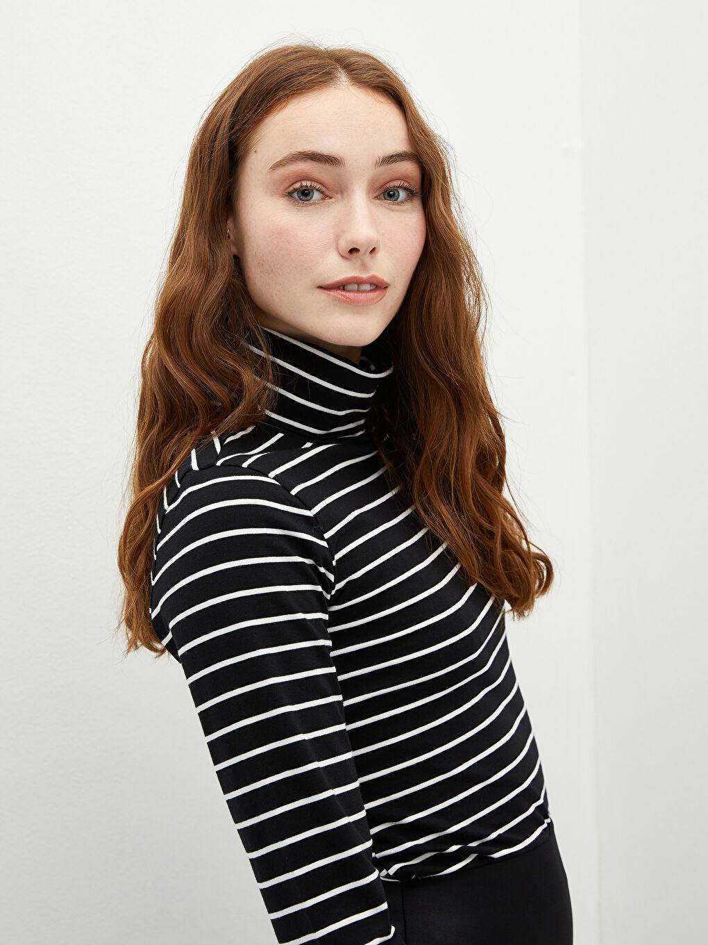 Funnel Neck Striped Long Sleeve Women's T-Shirt-5
