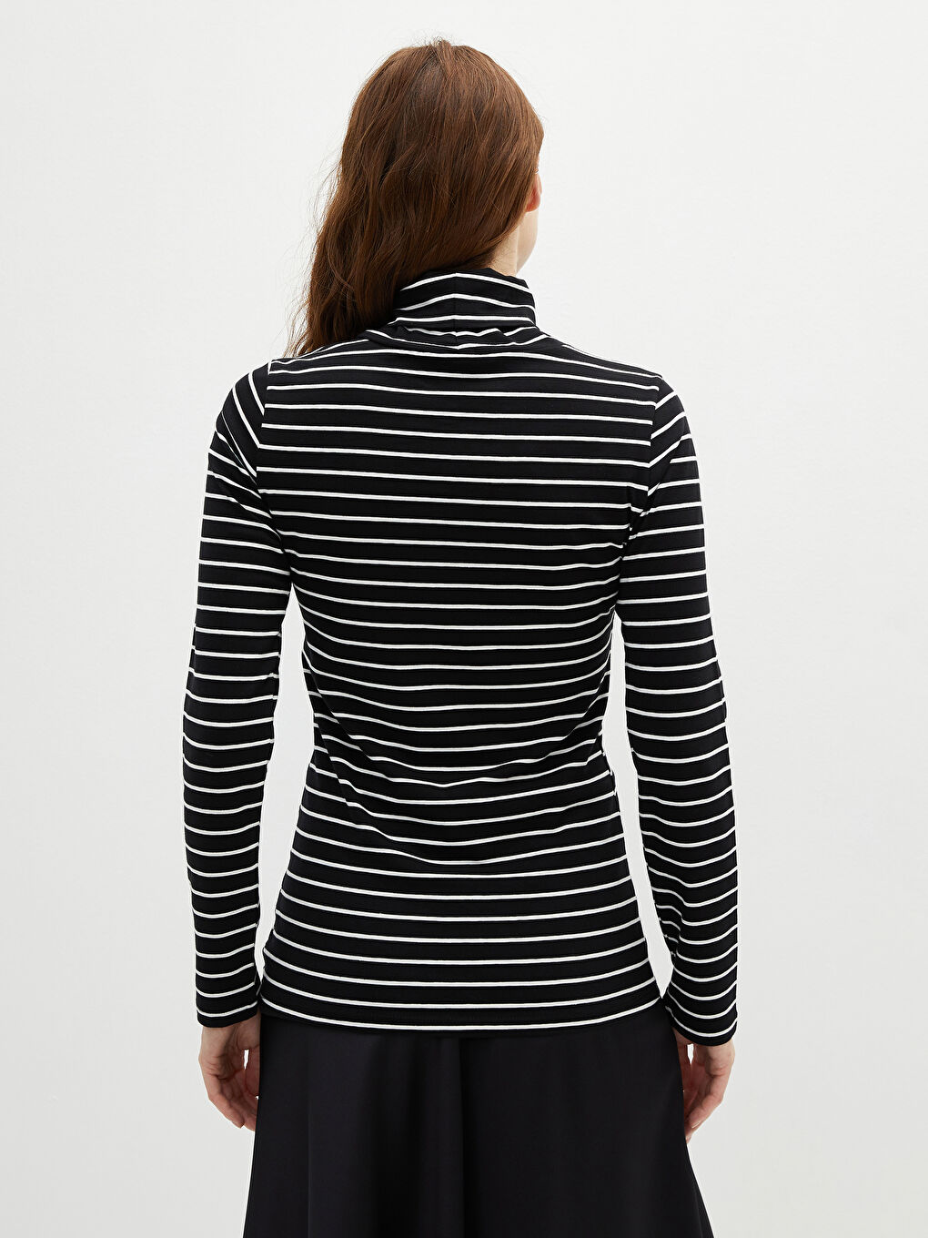 Funnel Neck Striped Long Sleeve Women's T-Shirt-6