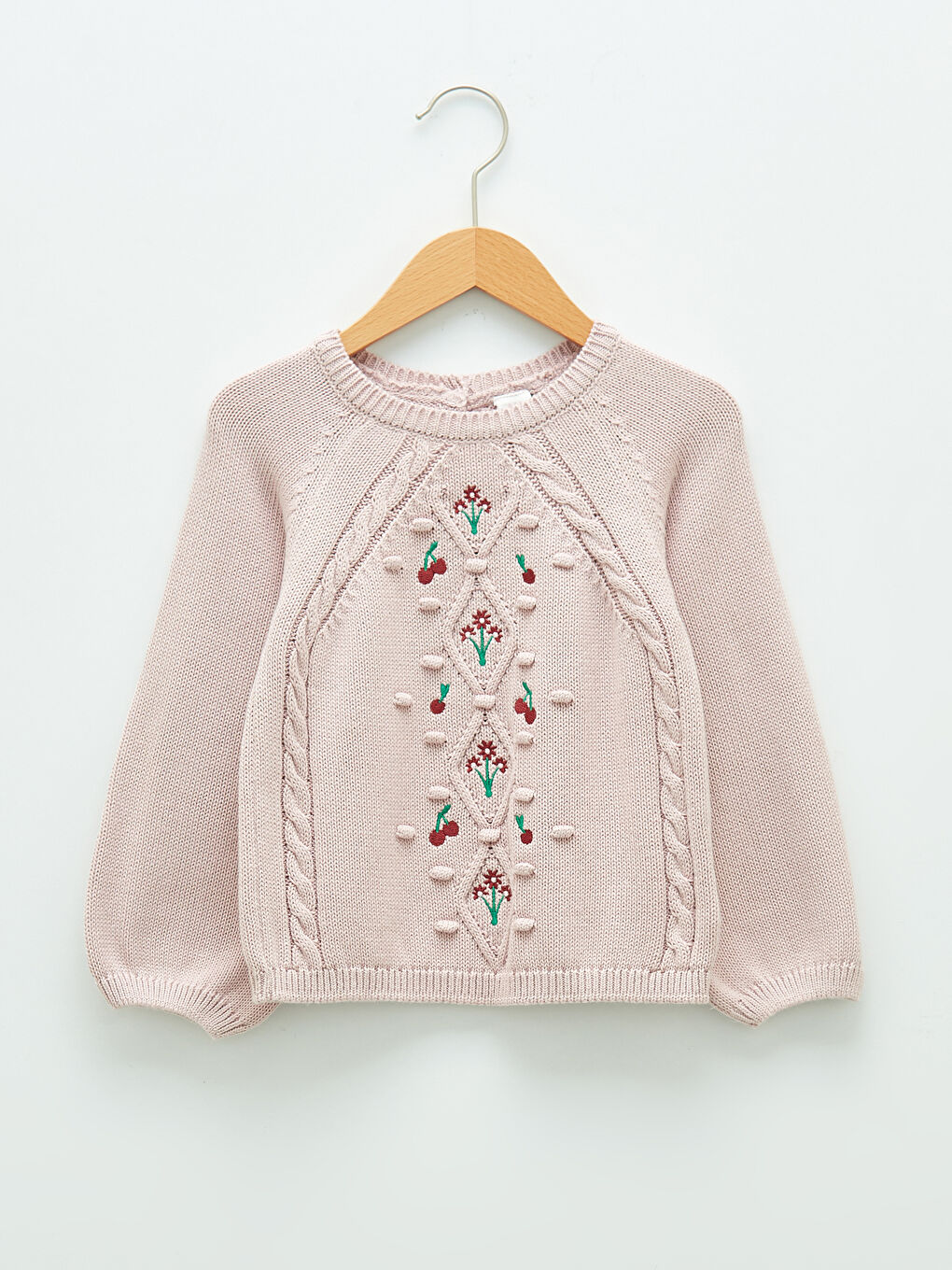 Lila Bisiklet Yaka Uzun Kollu Nakış Detaylı Kız Bebek Triko Kazak