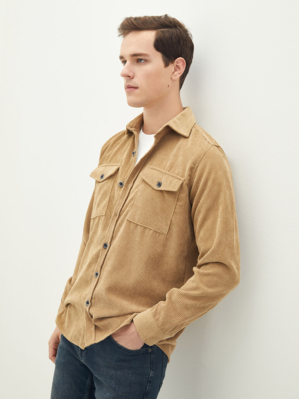 Relaxed Fit Long Sleeve Velvet Men's Shirt-1