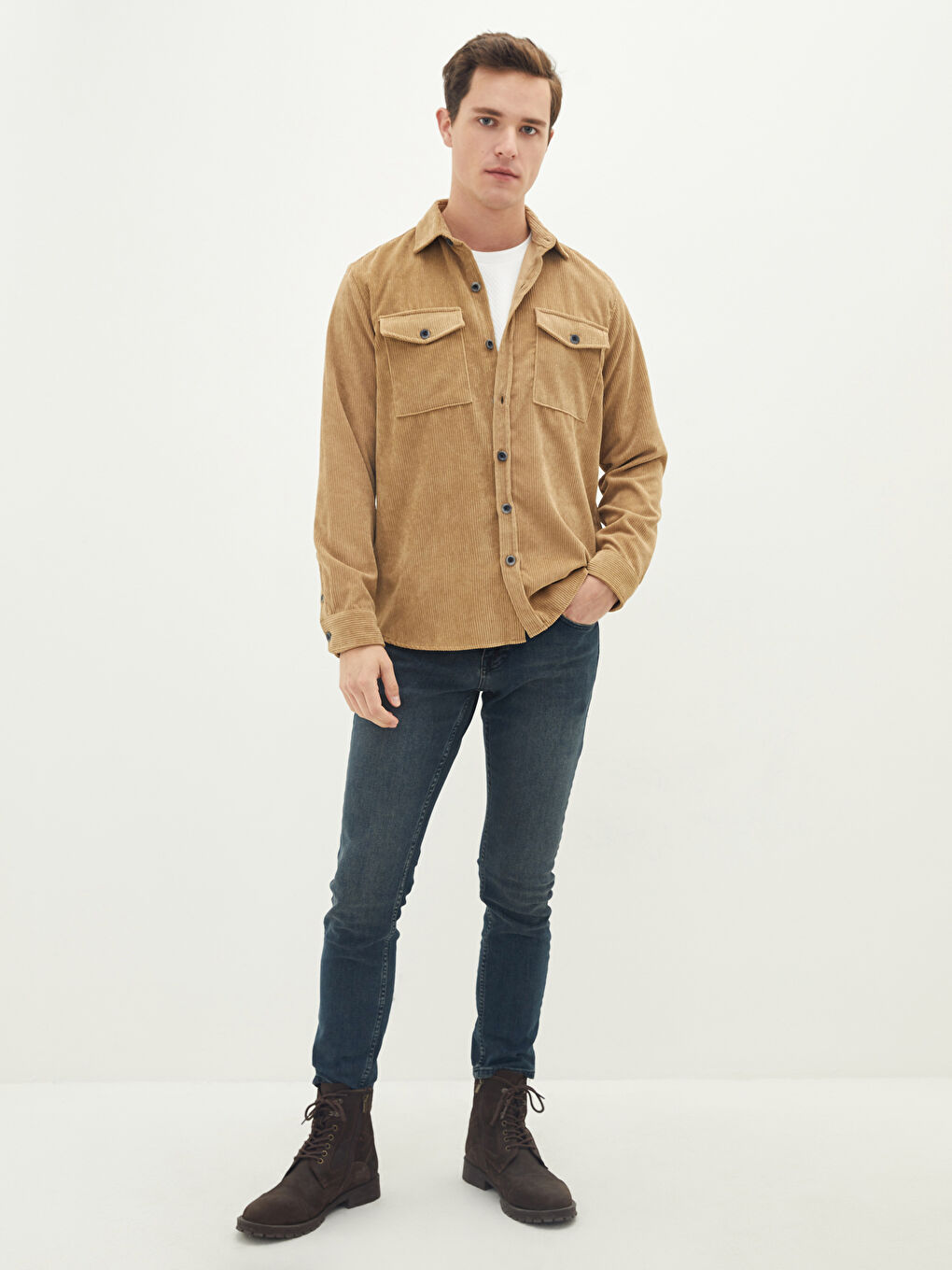 Relaxed Fit Long Sleeve Velvet Men's Shirt-2