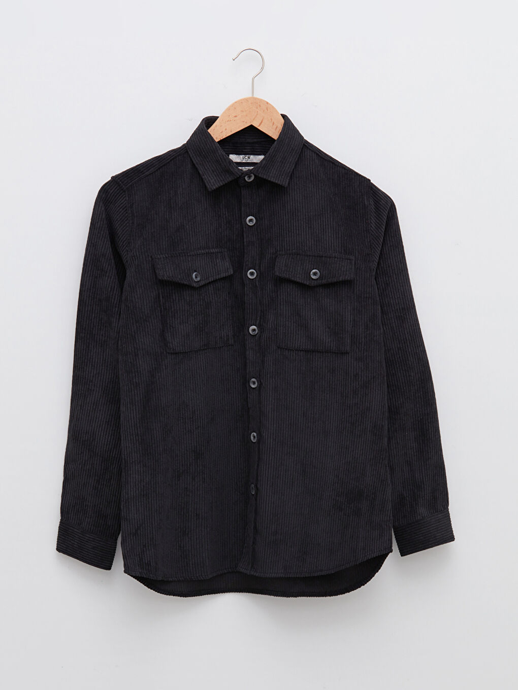 Antrasit Rahat Kalıp Uzun Kollu Kadife Erkek Gömlek-5