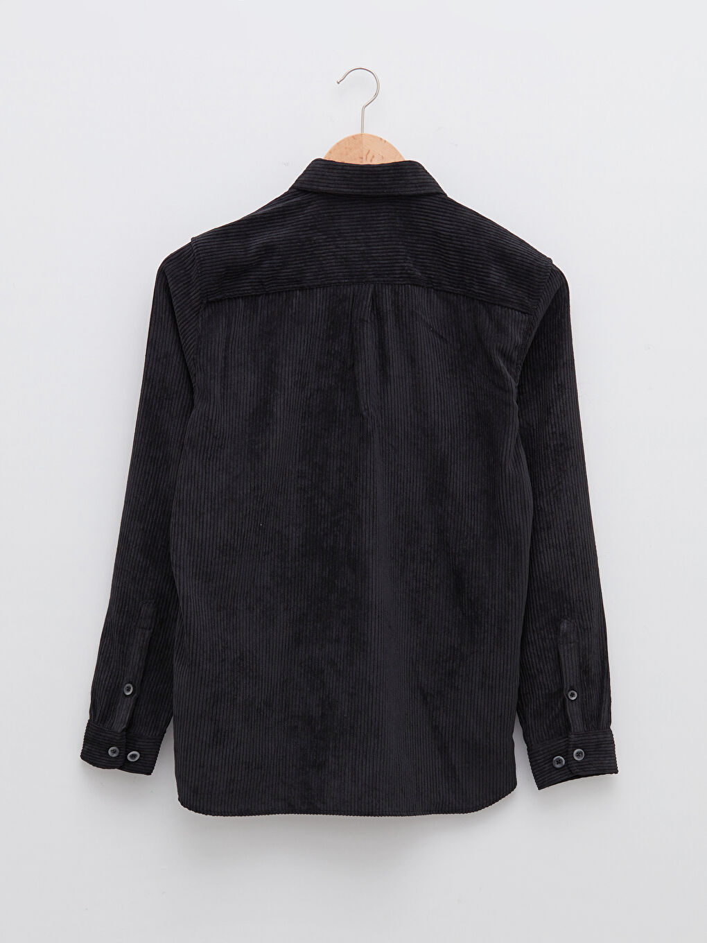 Antrasit Rahat Kalıp Uzun Kollu Kadife Erkek Gömlek-6