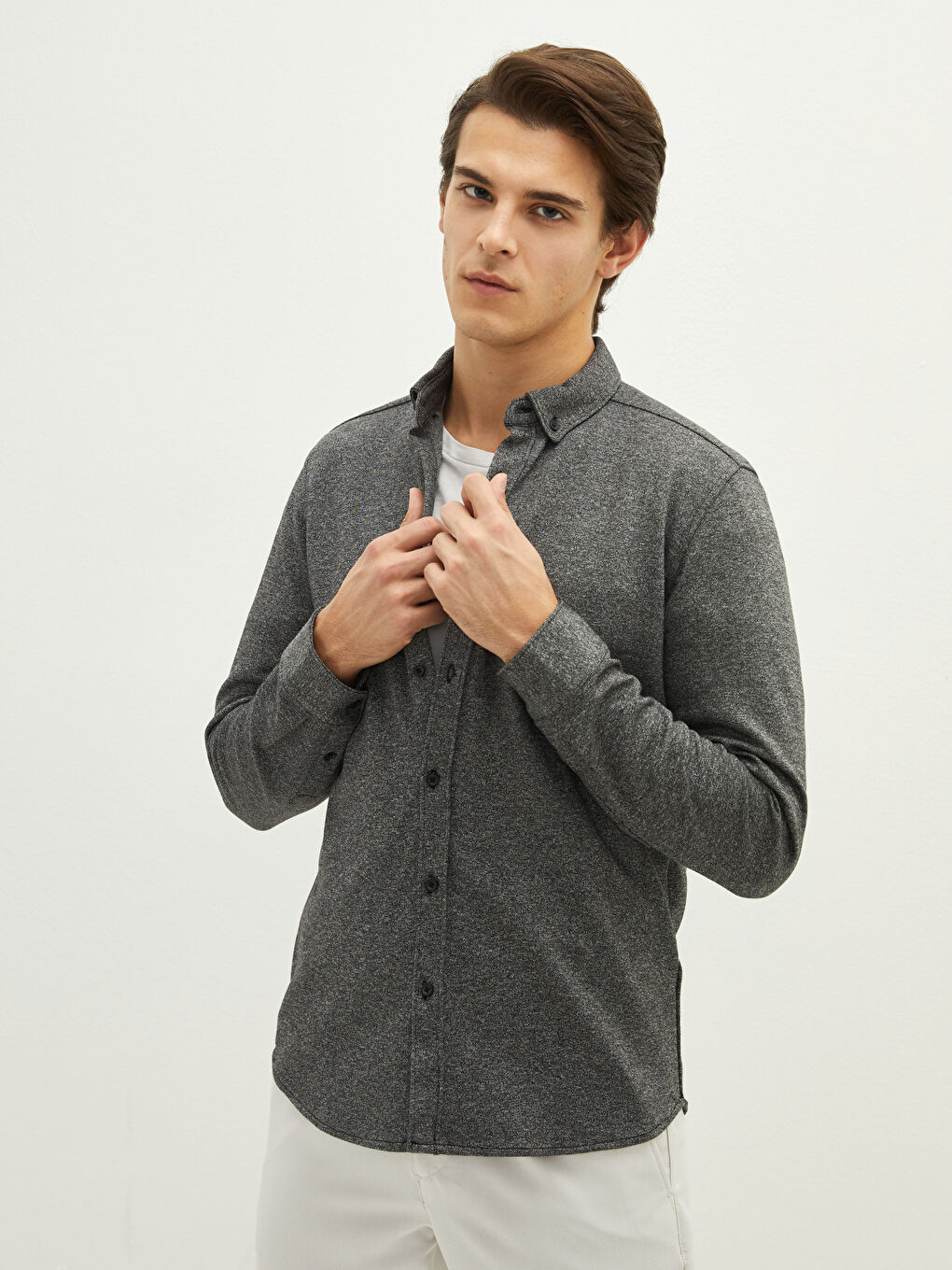 Slim Fit Long Sleeve Men's Shirt-2