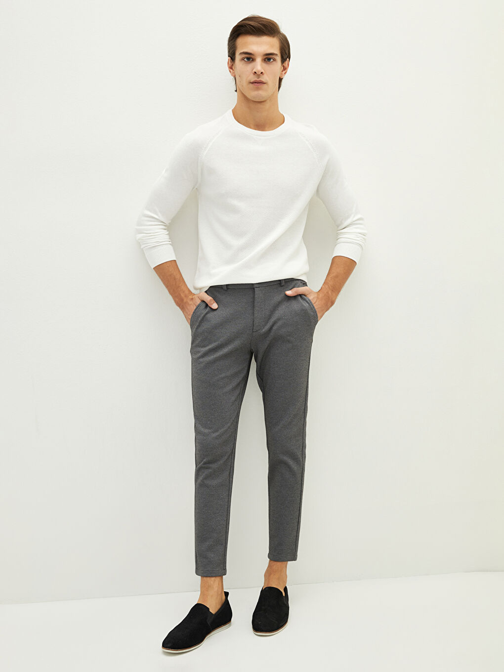 Schlank Geschnittene Strukturierte Herren Hosen-1