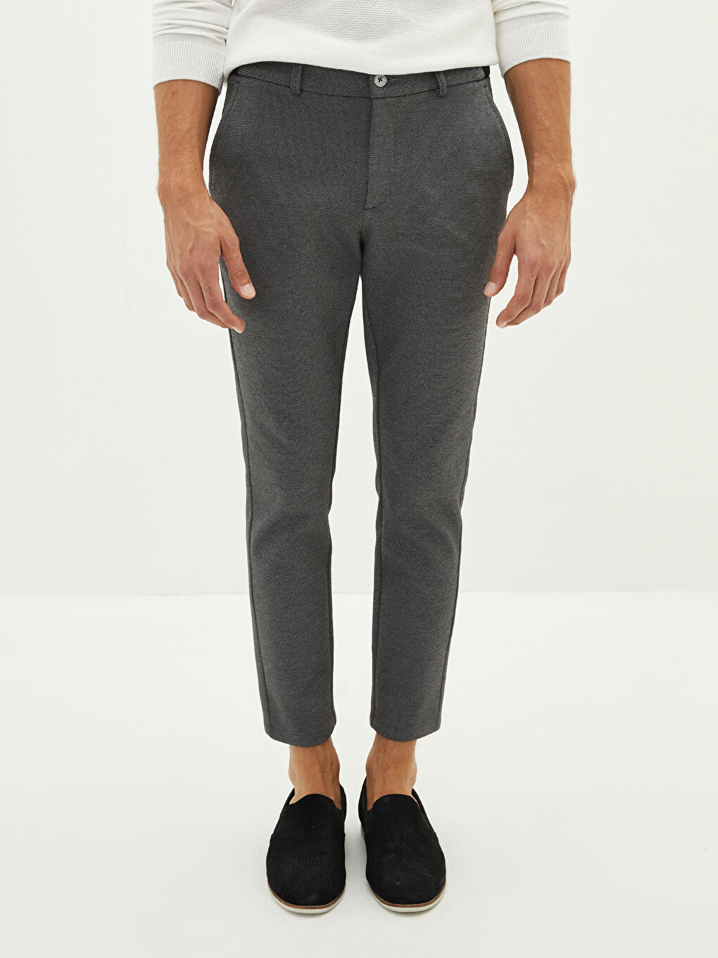 Schlank Geschnittene Strukturierte Herren Hosen-3