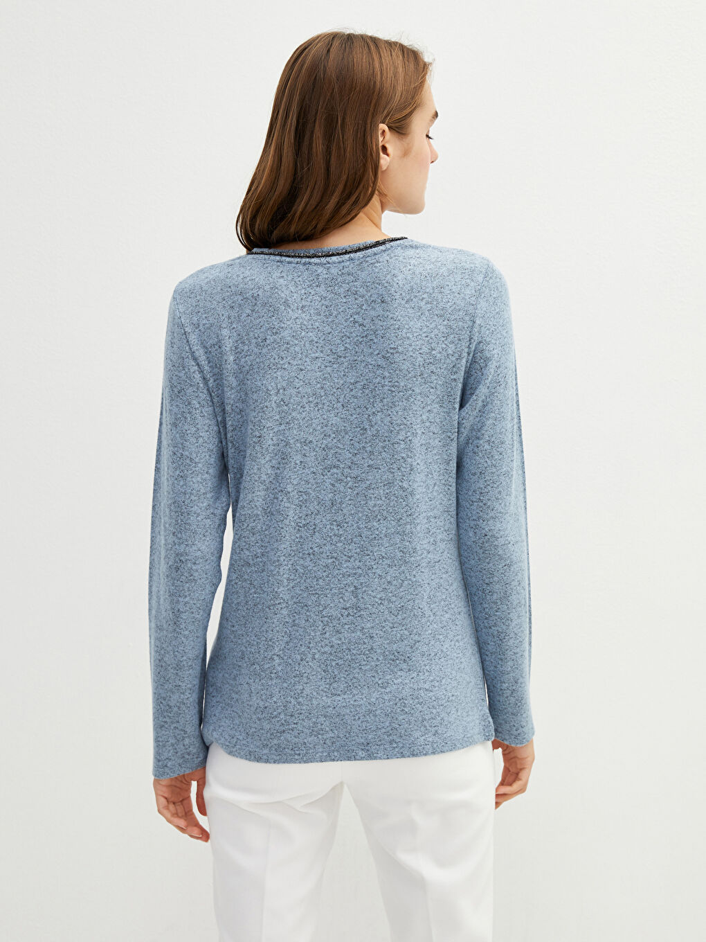 LCWAIKIKI Basic V-Ausschnitt Schlichtes Langarm T-Shirt für Damen -W15445Z8-GLL