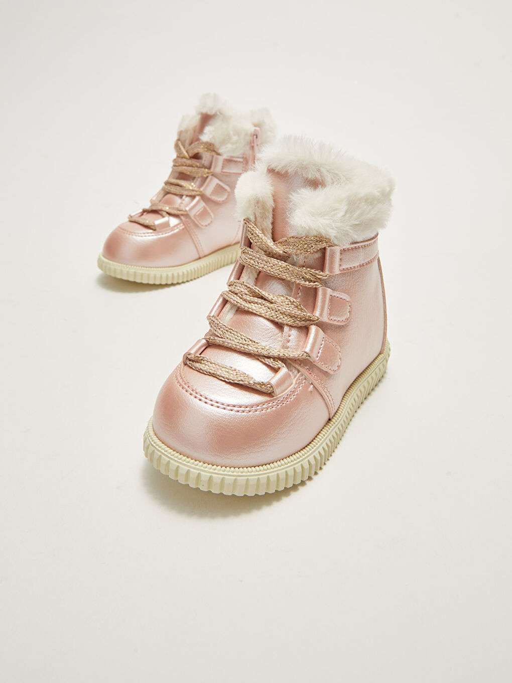 Pembe Bağcık ve Fermuarlı Kürk Astarlı Kız Bebek Bot-2